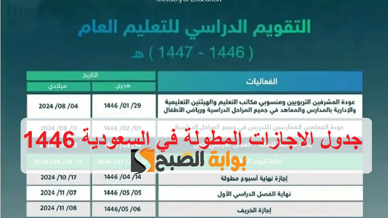 وزارة التعليم .. جدول الاجازات المطولة في السعودية 1446 وفق التقويم الدراسي بالمملكة