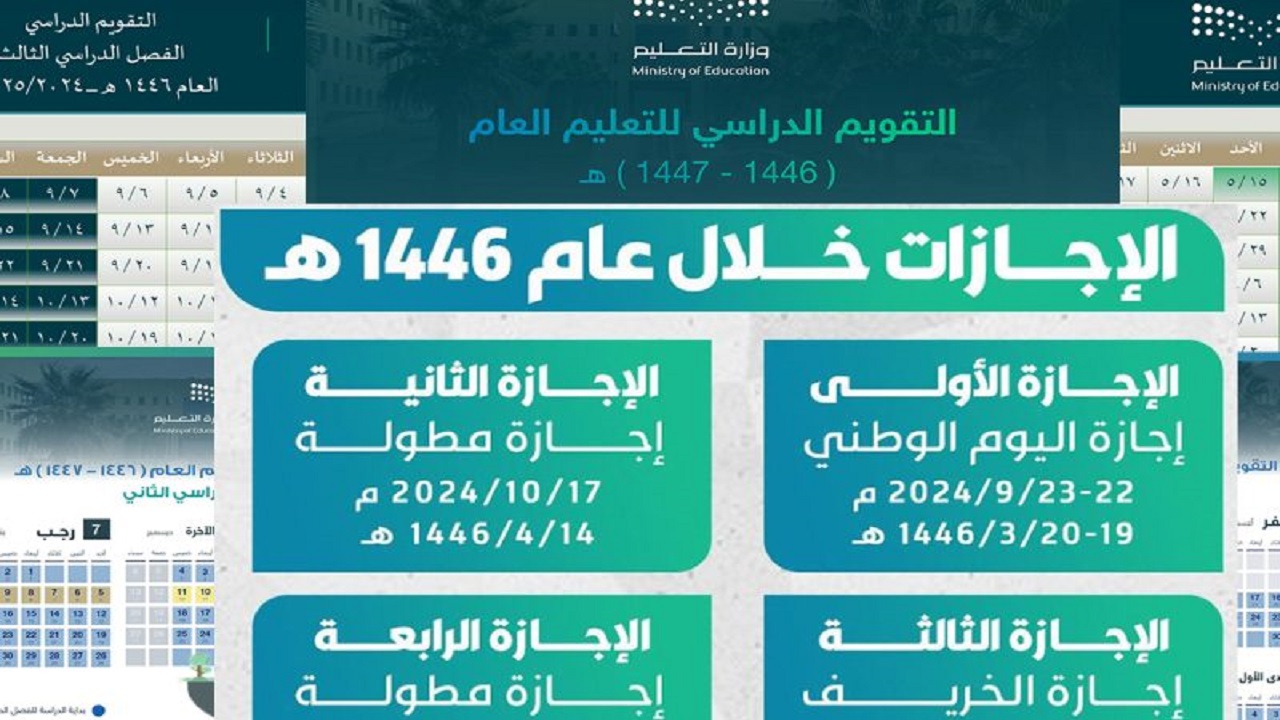 أولها “اليوم الوطني” ..  جدول الاجازات المطولة الفصل الدراسي الأول 1446 وفق التقويم الدراسي