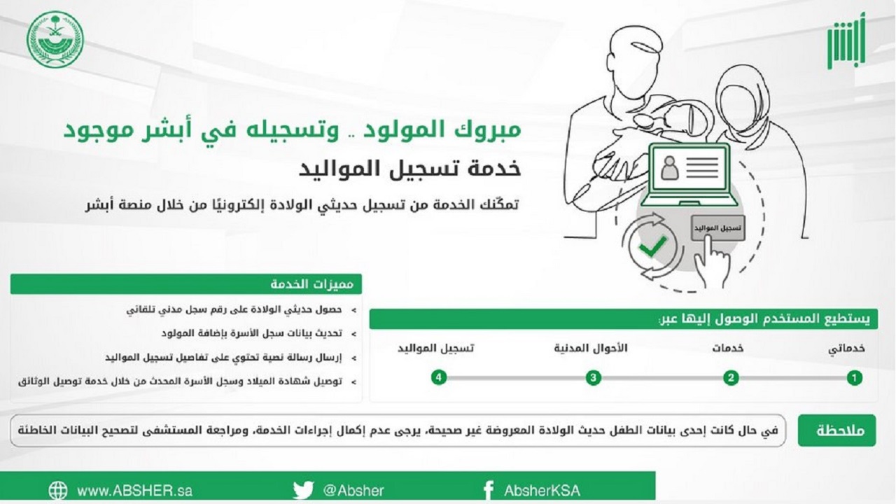 كيفية استخرج تبليغ ولادة لطفل عبر منصة أبشر والشروط المطلوبة 1446