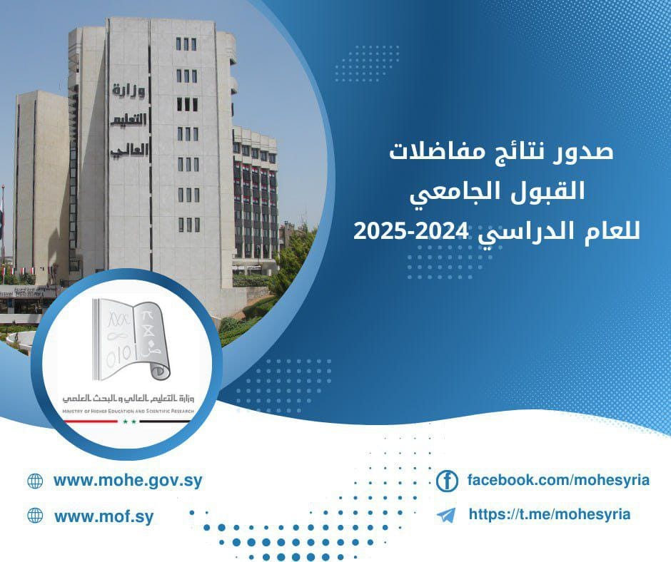وزارة التعليم العالي سوريا نتائج المفاضلة 2024-2025 معدلات القبول بالجامعات علمي وأدبي 5 وزارة التعليم العالي سوريا نتائج المفاضلة 2024-2025 معدلات القبول بالجامعات علمي وأدبي