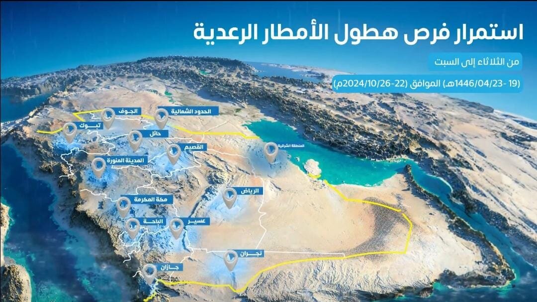 بداية من الثلاثاء انخفاض تدريجي في درجات الحرارة وحتى نهاية الأسبوع وأمطار على بعض المناطق في المملكة