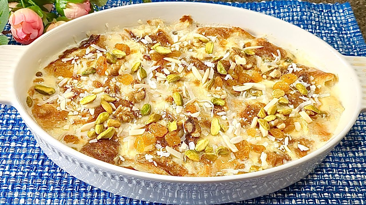أحلى وألذ الحلويات الشتوية .. حضري أروع طاجن أم علي بالمكسرات في البيت كتحلية لذيذة لأسرتك مع الشاي