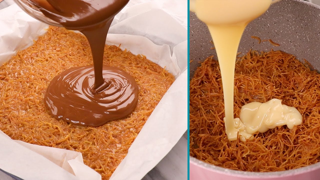 بطعم لذيذ ورائع يعشقه الصغار والكبار.. طريقة عمل حلوى الشعيرية بالنوتيلا