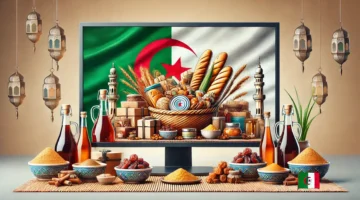 DALL·E 2024 11 12 15.04.48 A wide screen image depicting a warm welcoming scene symbolizing the Ramadan charity initiative in Algeria. The scene includes a Ramadan food basket