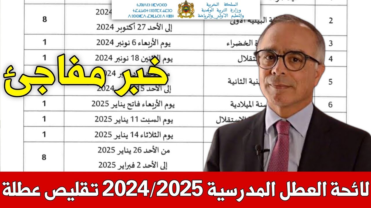 لائحة العطل المدرسية في المغرب برسم السنة الدراسية 2024/2025 وزارة التربية الوطنية
