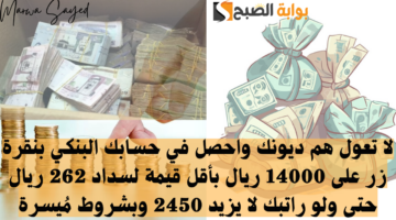 تمويل بقيمة 14000 ريال بأقل قيمة لسداد 262 ريال 1