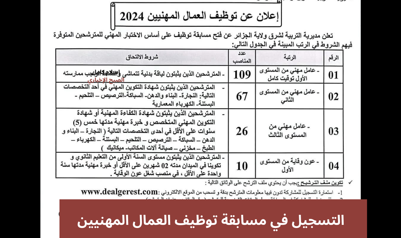 سحب استمارة dealgerest.com.. رابط التسجيل في مسابقة توظيف العمال المهنيين مديرية التربية الجزائر شرق