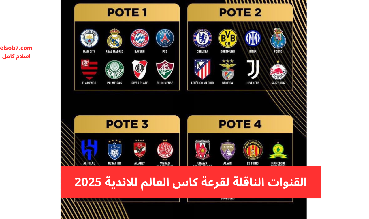قناة مصرية.. القنوات الناقلة لقرعة كاس العالم للأندية 2025 اليوم الخميس على نايل سات 2 قناة مصرية.. القنوات الناقلة لقرعة كاس العالم للأندية 2025 اليوم الخميس على نايل سات