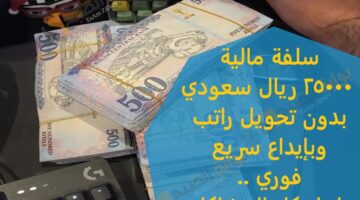 سلفة مالية 25000 ريال سعودي بدون تحويل راتب وبإيداع سريع فوري لحل كل المشاكل