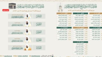 جدول أئمة الحرم المكي هذا الأسبوع 1446