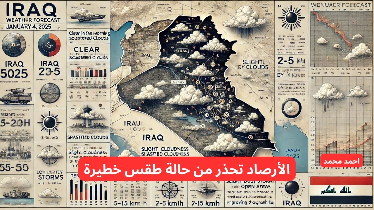حالة طقس خطيرة.. الأرصاد تحذر من أمطار رعدية وانخفاض درجات الحراراة في هذا الموعد.. طقس العراق 5 حالة طقس خطيرة.. الأرصاد تحذر من أمطار رعدية وانخفاض درجات الحراراة في هذا الموعد.. طقس العراق