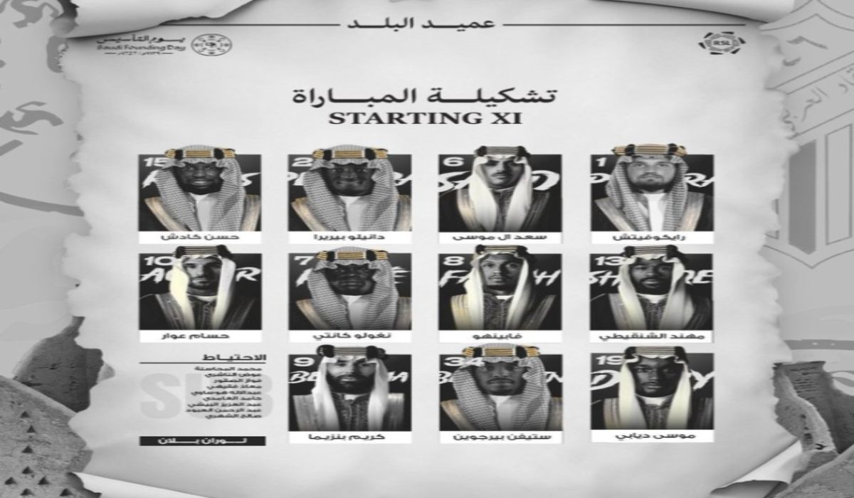 al-ittihad vs al-hilal.. تشكيلة الاتحاد ضد الهلال الرسمية في جولة يوم التاسيس السعودي 2025 
