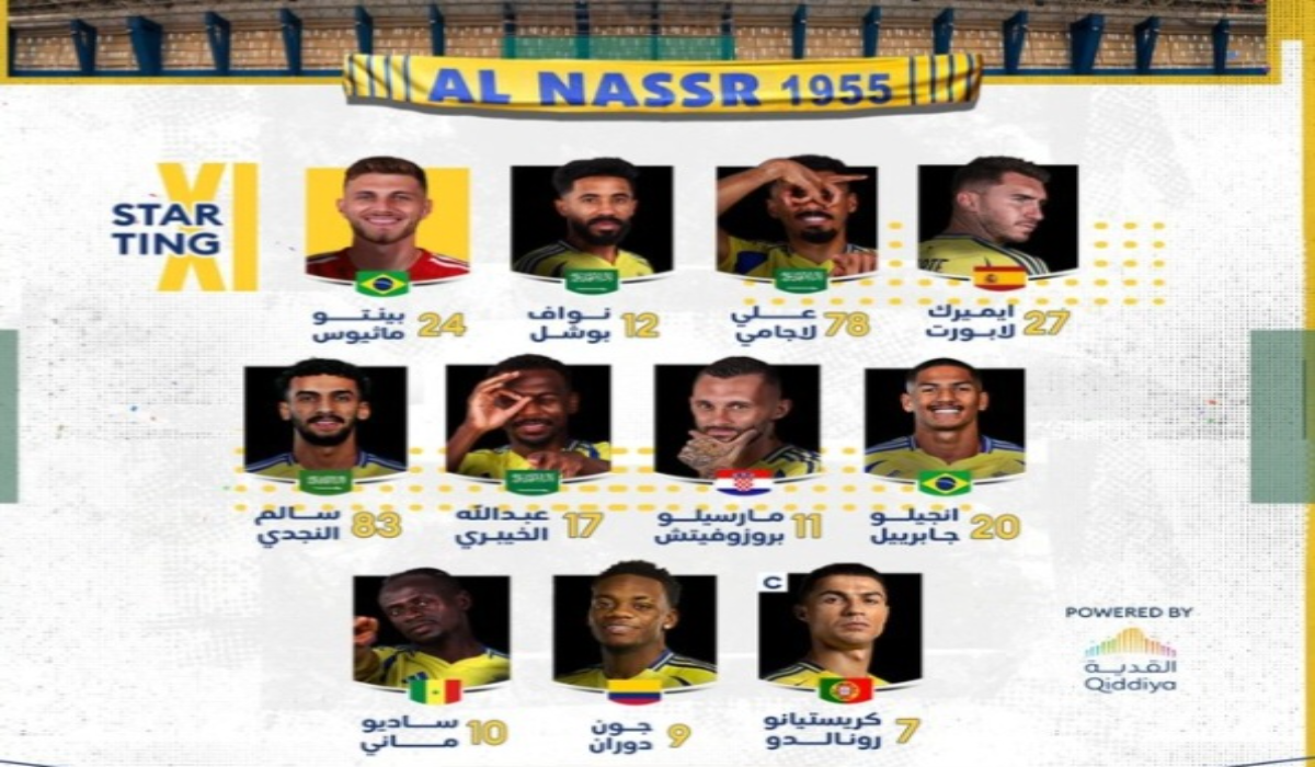 تشكيلة النصر ضد الفتح الرسمية في دوري روشن السعودي 2025