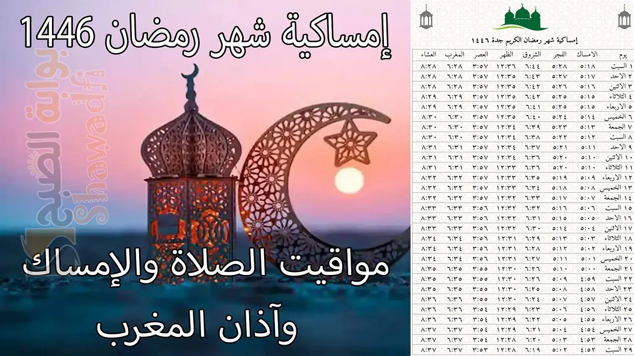 إمساكية شهر رمضان 1446-2025 في جدة.. مواقيت الصلاة والإمساك وآذان المغرب 3 إمساكية شهر رمضان 1446-2025 في جدة.. مواقيت الصلاة والإمساك وآذان المغرب