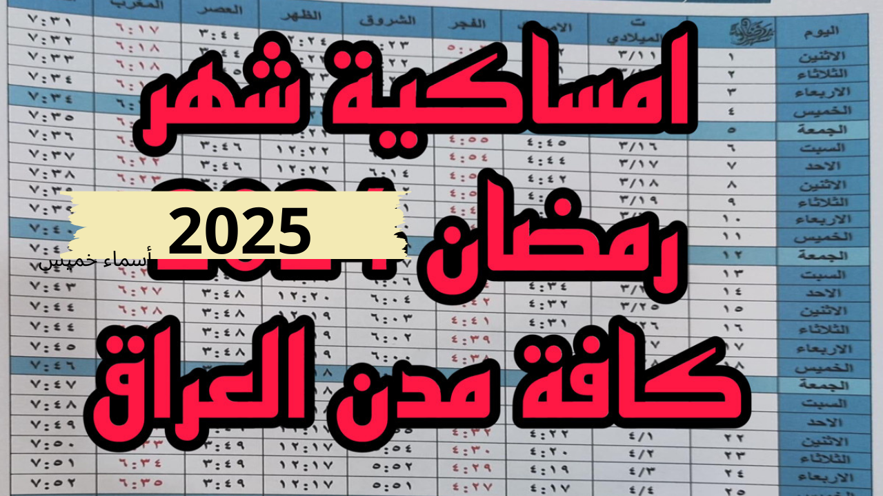 إمساكية رمضان 2025 العراق بمواقيت الصلاة والسحور والإفطار