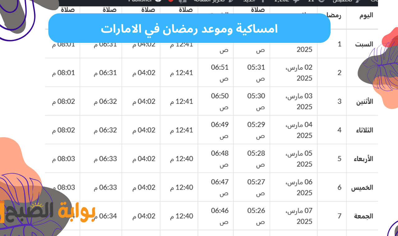 ramadan in uae متى رمضان ٢٠٢٥ امساكية شهر رمضان 1446 الشارقة وابو ظبي ومدينة دبي الاماراتية