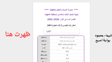 نتيجة الشهاده الاعدادية الدقهلية 2025