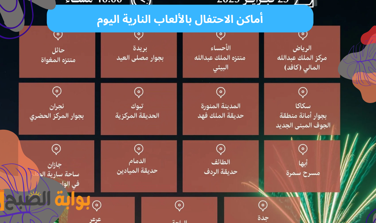 الألعاب النارية.. أماكن الاحتفال بالالعاب النارية يوم التاسيس السعودي 2025 في جميع المناطق 2 الألعاب النارية.. أماكن الاحتفال بالالعاب النارية يوم التاسيس السعودي 2025 في جميع المناطق