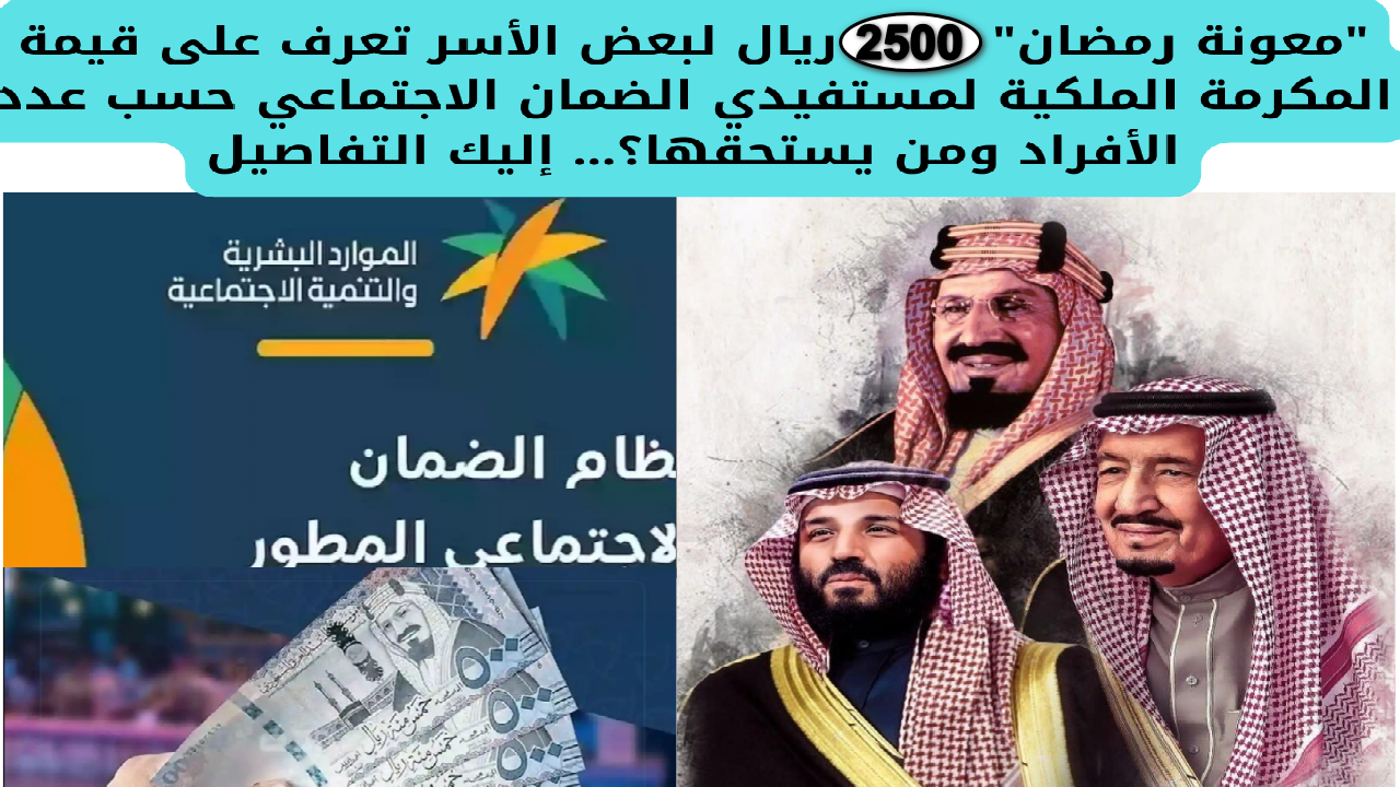 "معونة رمضان" 2500 ريال لبعض الأسر تعرف على قيمة المكرمة الملكية لمستفيدي الضمان الاجتماعي حسب عدد الأفراد ومن يستحقها؟... إليك التفاصيل 3 “معونة رمضان” 2500 ريال لبعض الأسر تعرف على قيمة المكرمة الملكية لمستفيدي الضمان الاجتماعي حسب عدد الأفراد ومن يستحقها؟… إليك التفاصيل
