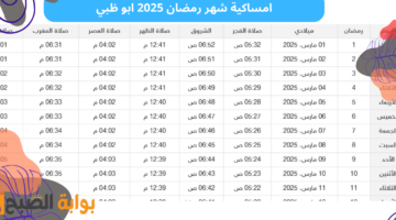 امساكية شهر رمضان 2025 ابو ظبي