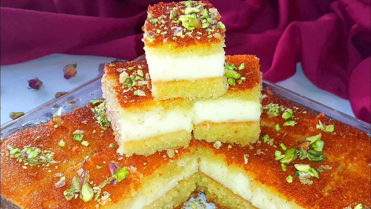 طريقة عمل البسبوسة بالقشطة على أصولها وطعمها لذيذ أحلى من الجاهزة