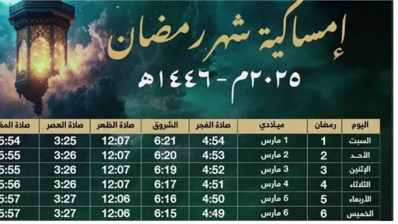 مواقيت الإمساك الجزائر العاصمة خلال شهر رمضان 2025